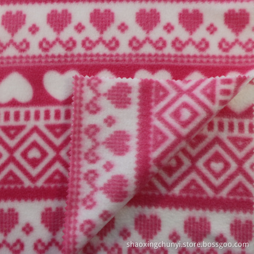 100 polyesterrosa hjärtmönster båda sidor borstade en sida anti-pilling tryckt polärt fleece-tyg för soffa kläder